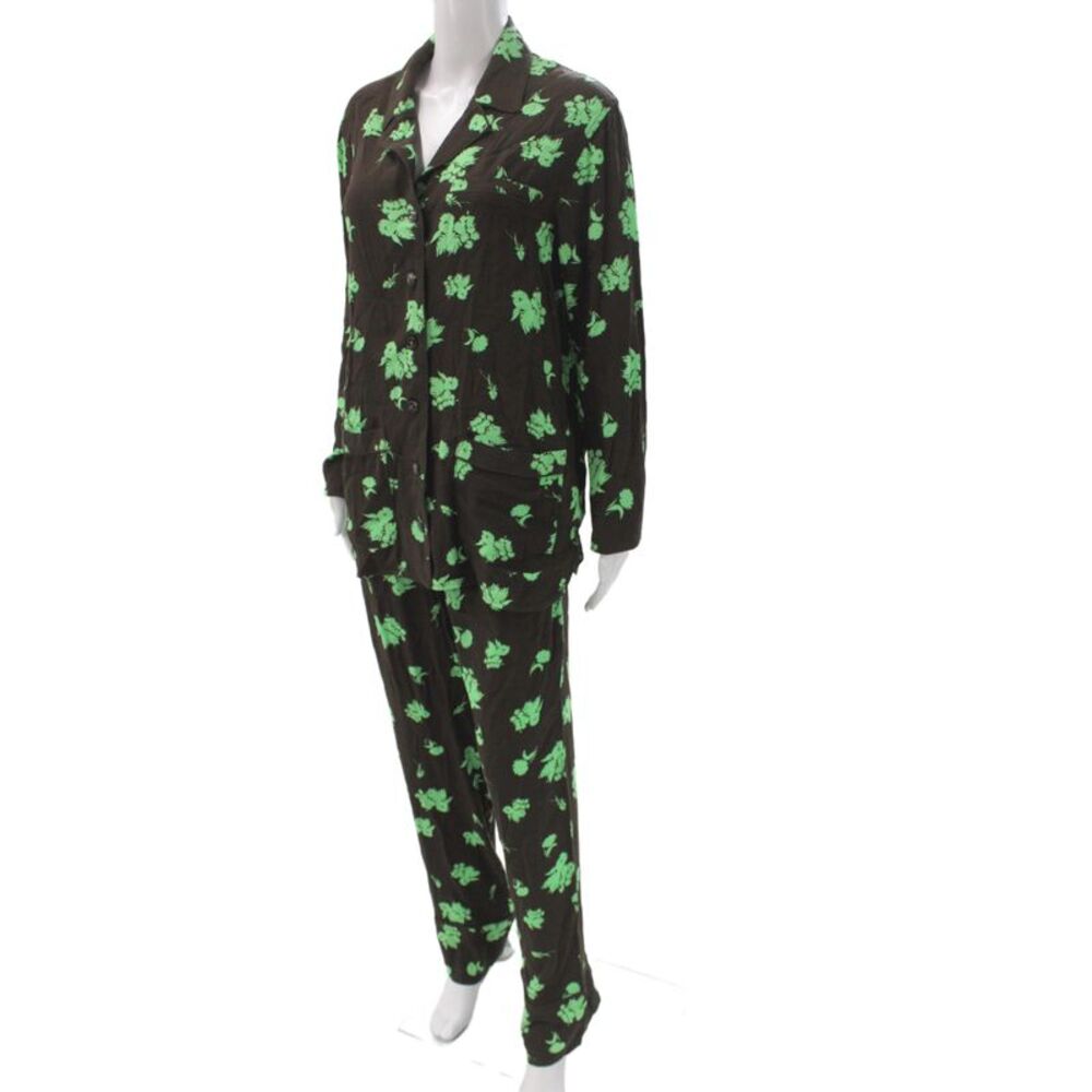 Ganni Womens Floral Pajama Set Brown Collared Long Sleeve Size 34 - Picture 3 of 9